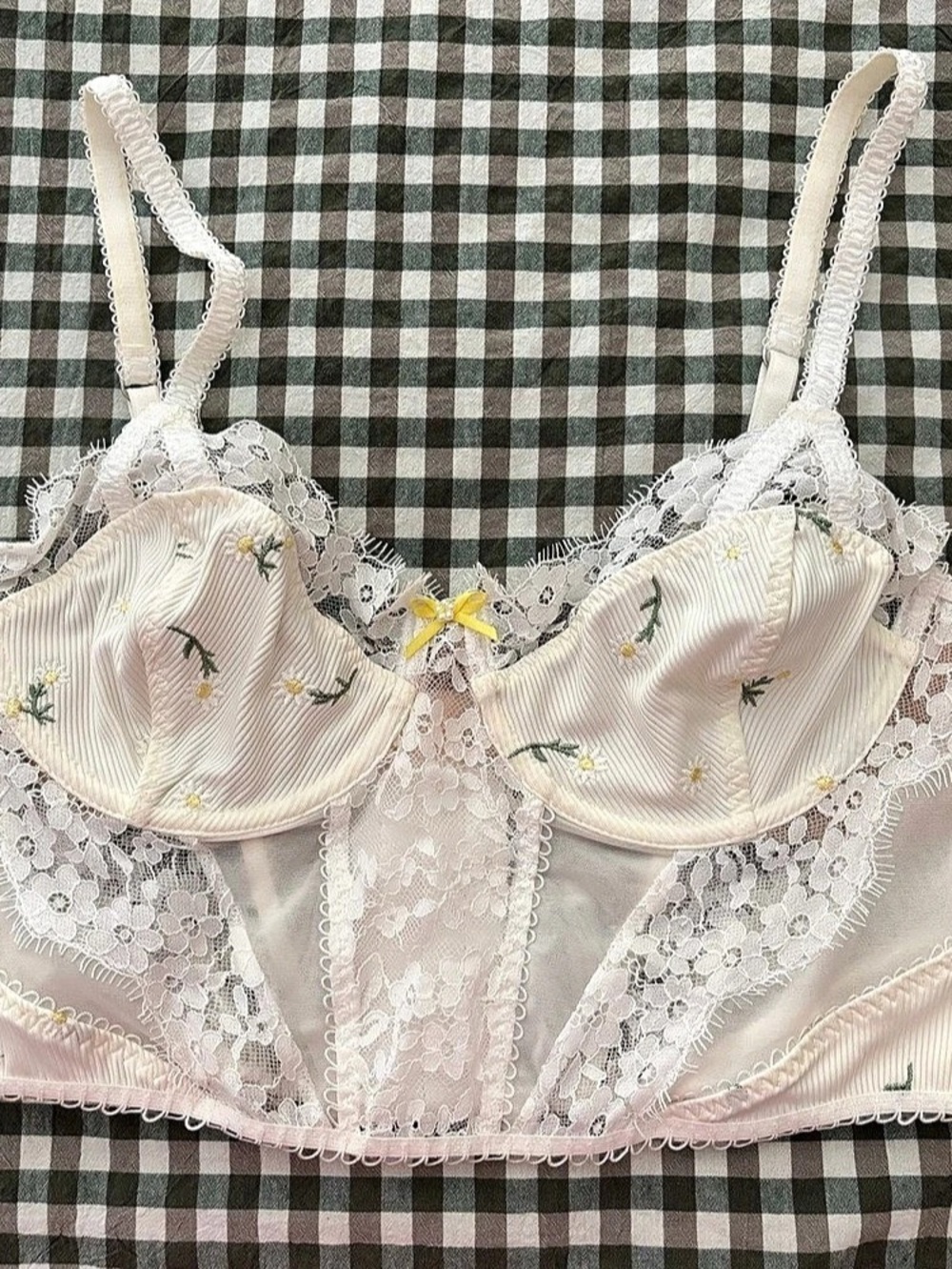 For Love & Lemons Tossed Daisy Corset Floral Bra Pink & White Medium